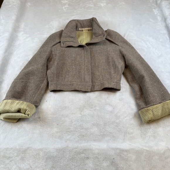 Stella McCartney Jackets & Blazers - Stella McCartney Cropped Wool Blend Tweed Jacket Brown Tan Mesh Lining IT 42